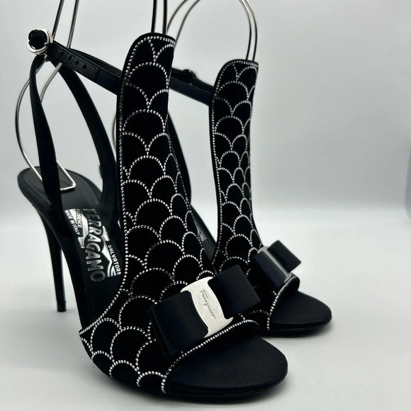 Salvatore Ferragamo Lascari Satin & Suede Rhinestone Sandal Women 6.5 - Picture 8 of 16